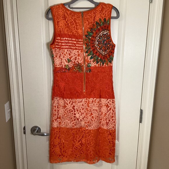 G L Women's Crochet Sleeveless Dress Orange Floral Fully Lined Colorful Tropical - Picture 5 of 9